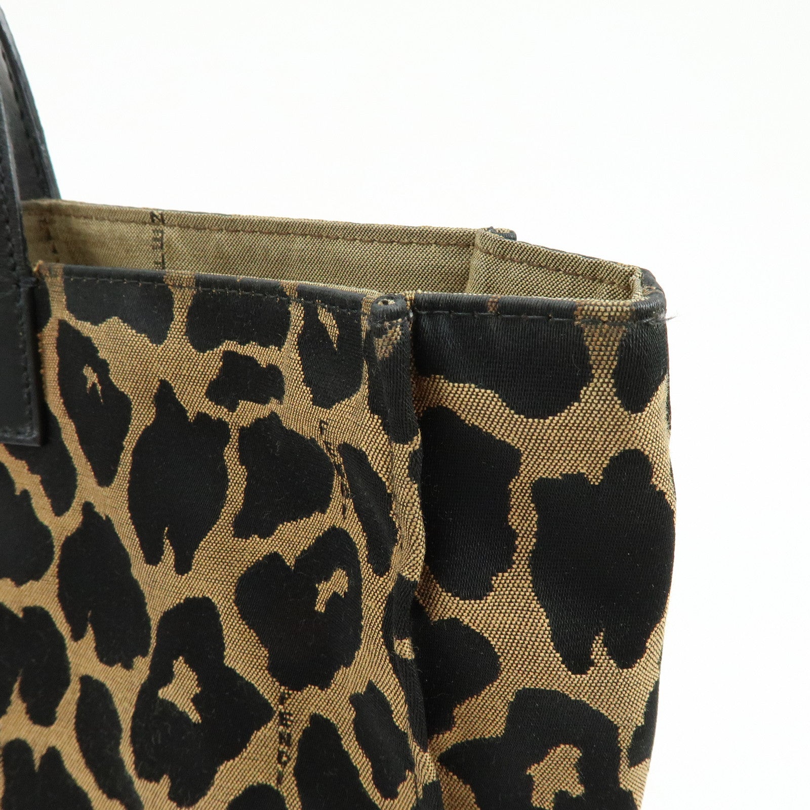 FENDI Canvas Leather Tote Bag Hand Bag Leopard Brown Black 8BH173