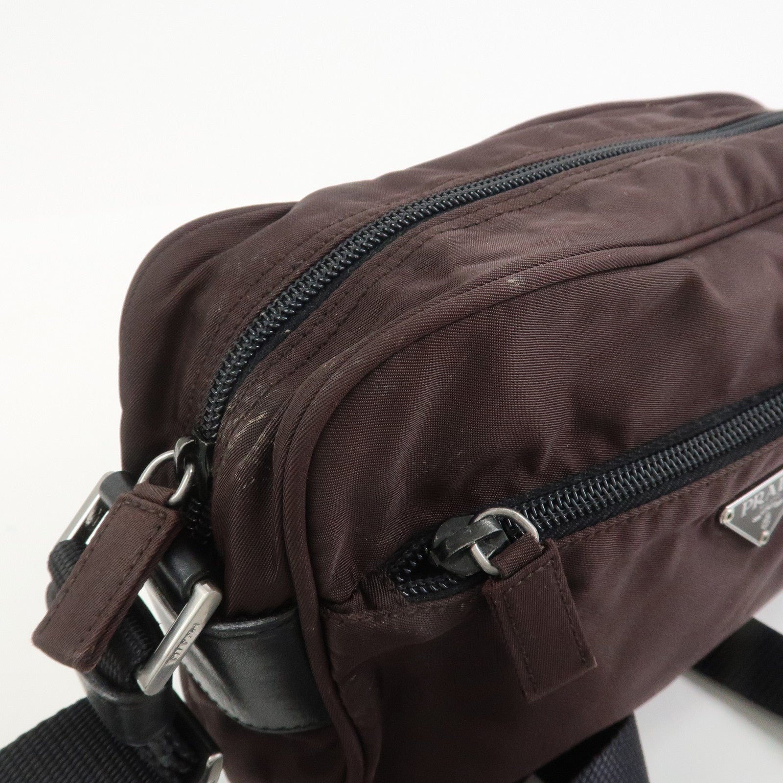PRADA Triangle Logo Nylon Shoulder Crossbody Bag Brown BT0167