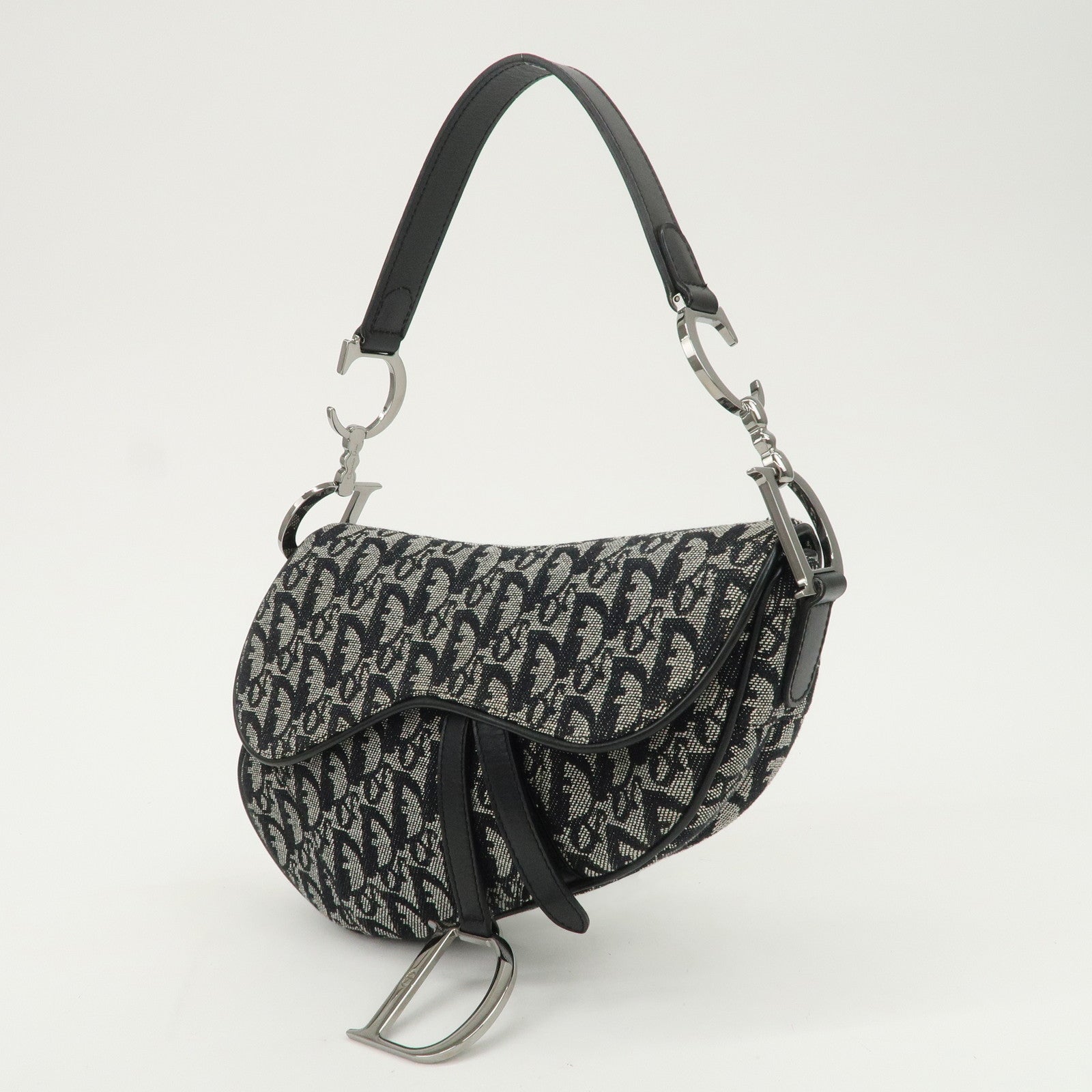 Christian Dior Trotter Canvas Leather Saddle Bag Hand Bag Black