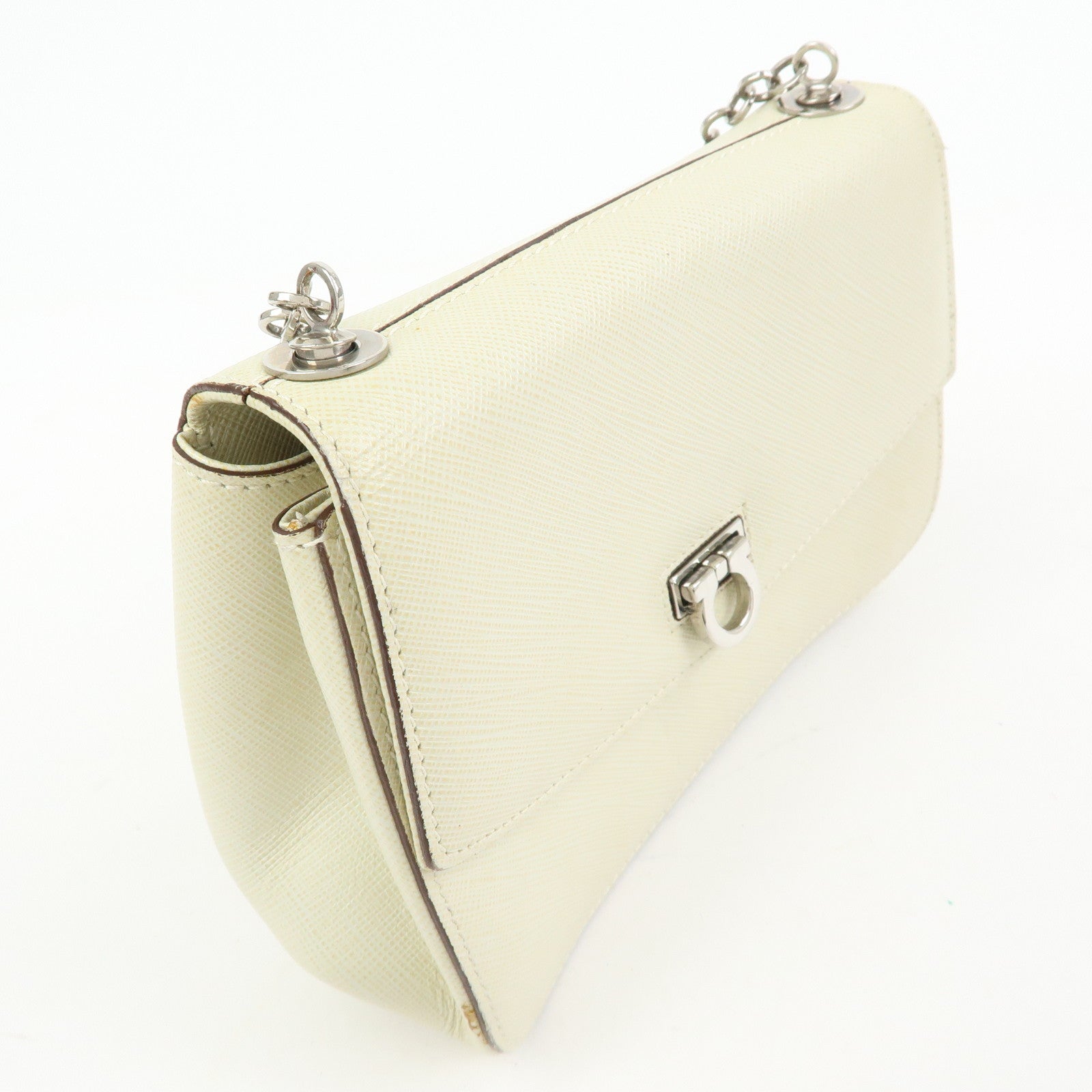 Ferragamo Gancini Leather Chain Shoulder Bag Crossbody Bag Ivory