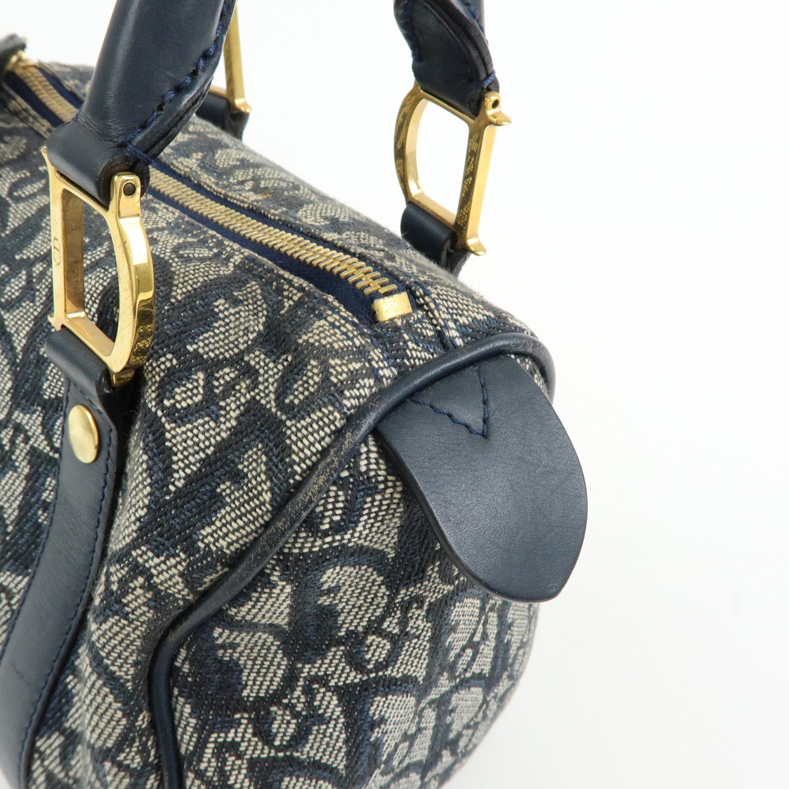 Christian Dior Trotter Jacguard Leather Mini Boston Bag Navy