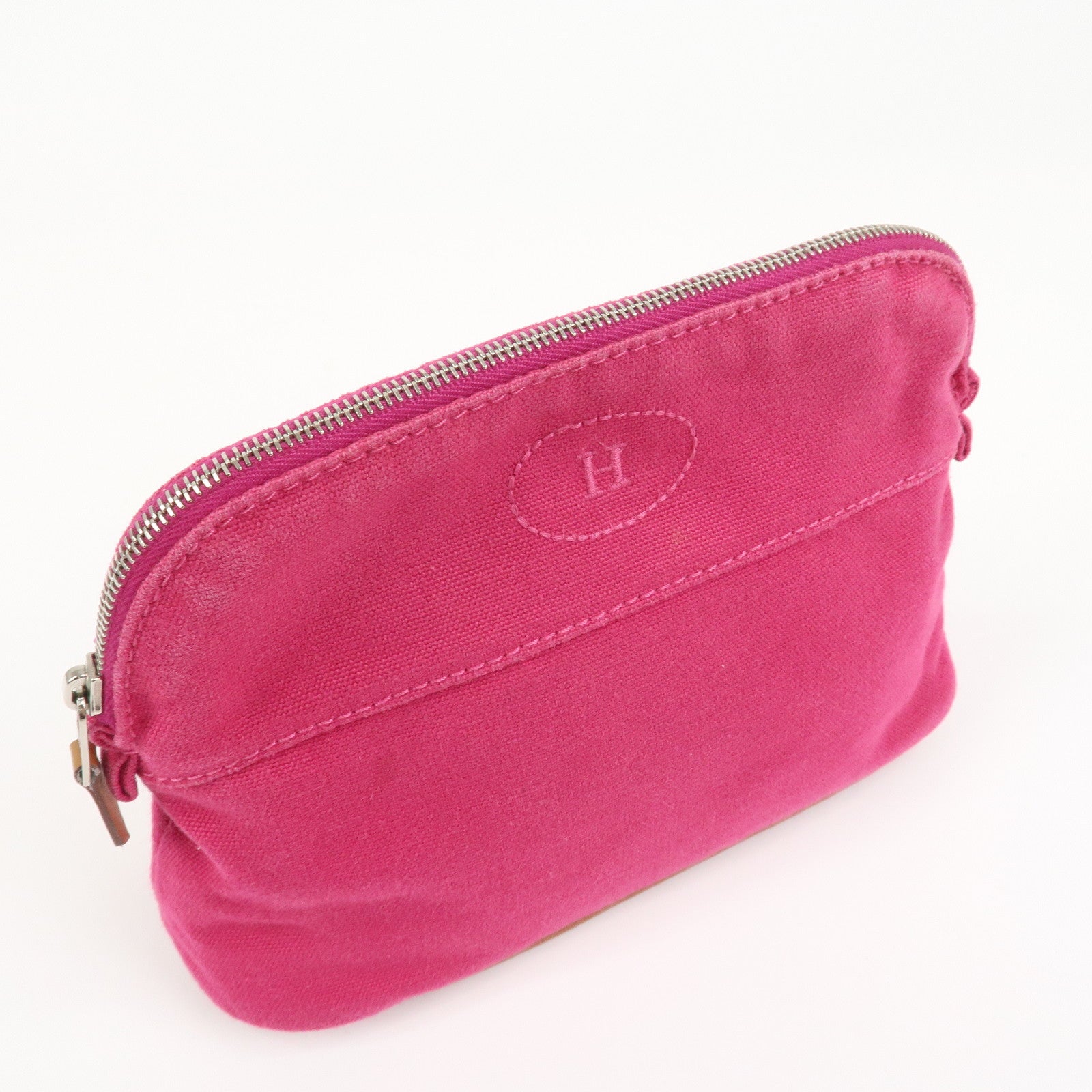 HERMES Canvas Leather Bolide Pouch PM Cosmetic Pouch Pink