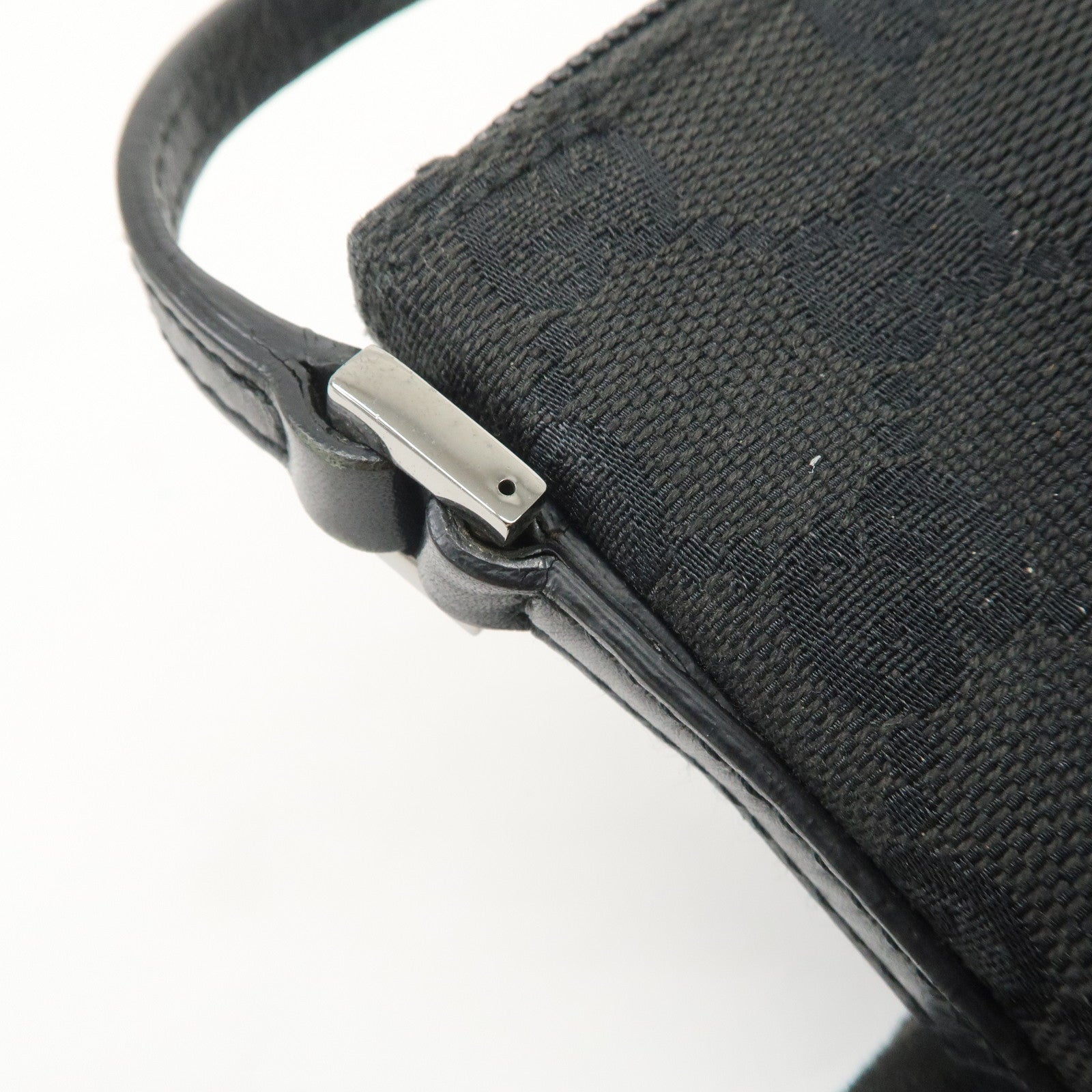 GUCCI Boat Bag GG Canvas Leather Hand Bag Pouch Black 07198