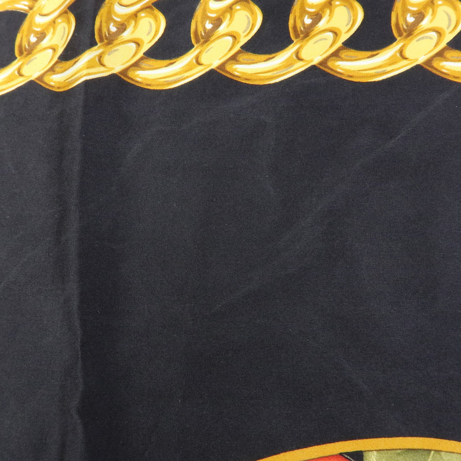 CHANEL COCO Mark Silk 100% Scarf Floral Motif Black Gold