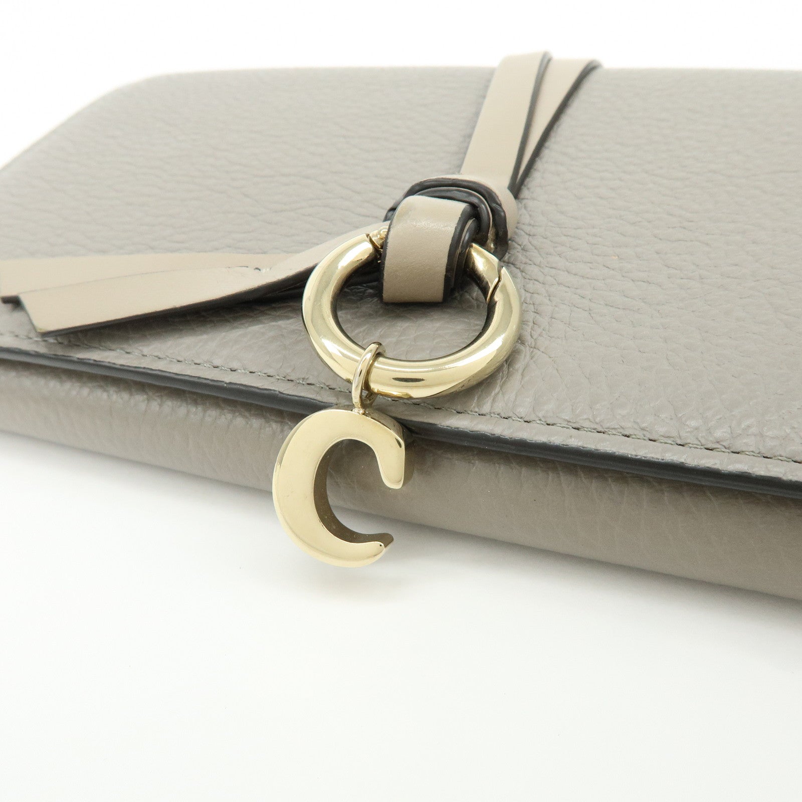 Chloe Alphabet Leather Flap Long Wallet C Charm Gray