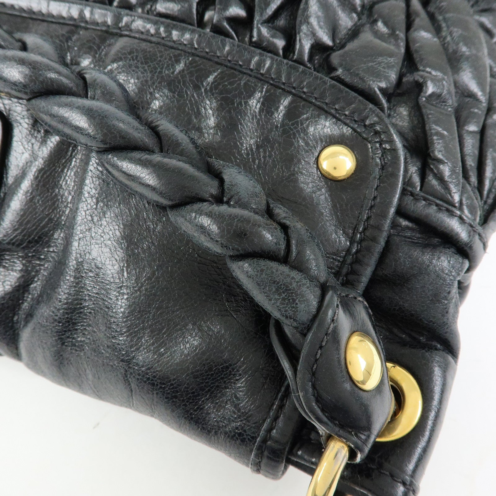 MIU MIU Matelasse Leather Hand Bag Shoulder Bag Black