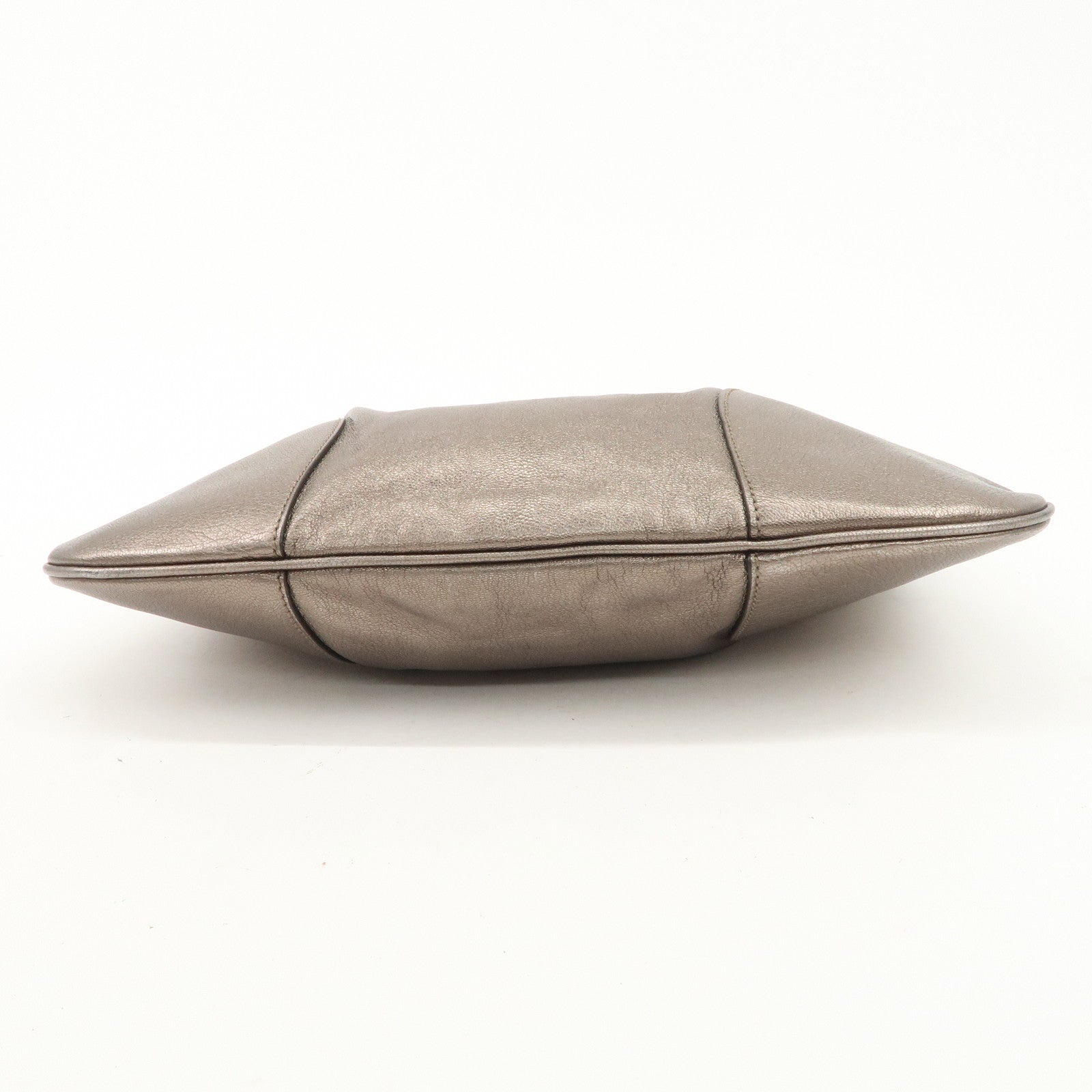 Ferragamo Gancini Leather Shoulder Bag Hand Bag Metallic Gray