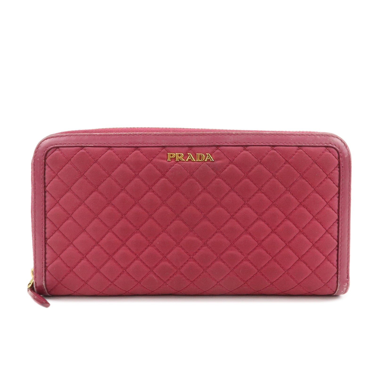 PRADA Nylon Leather Round Zippy Wallet Long Wallet Pink