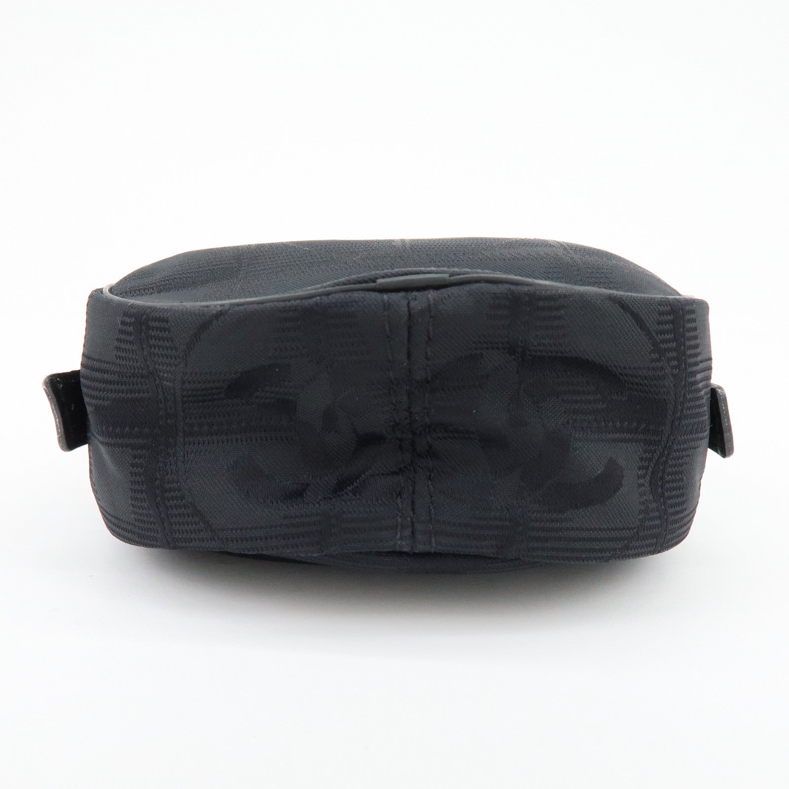 CHANEL New Travel Line Nylon Jacquard Leather Cosmetic Pouch Black