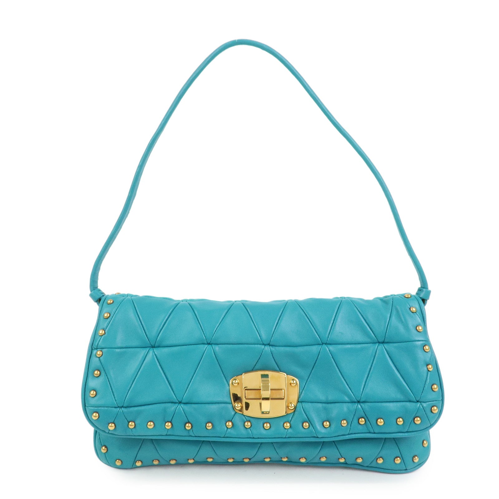 MIUMIU Matelasse Leather 2 Way Bag Shoulder Bag Blue RP0169