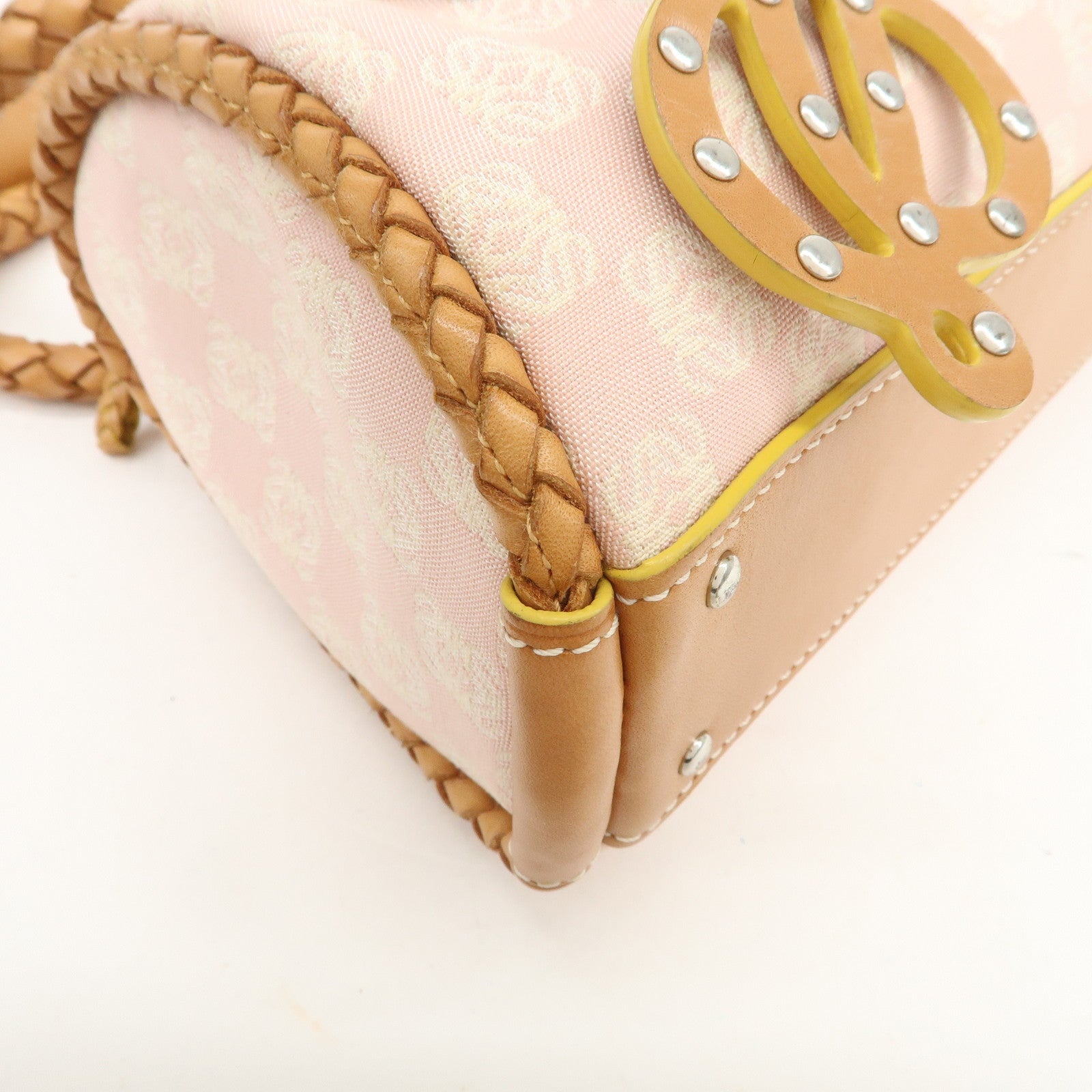 LOEWE Anagram Canvas Leather Hand Bag Boston Bag Pink Brown