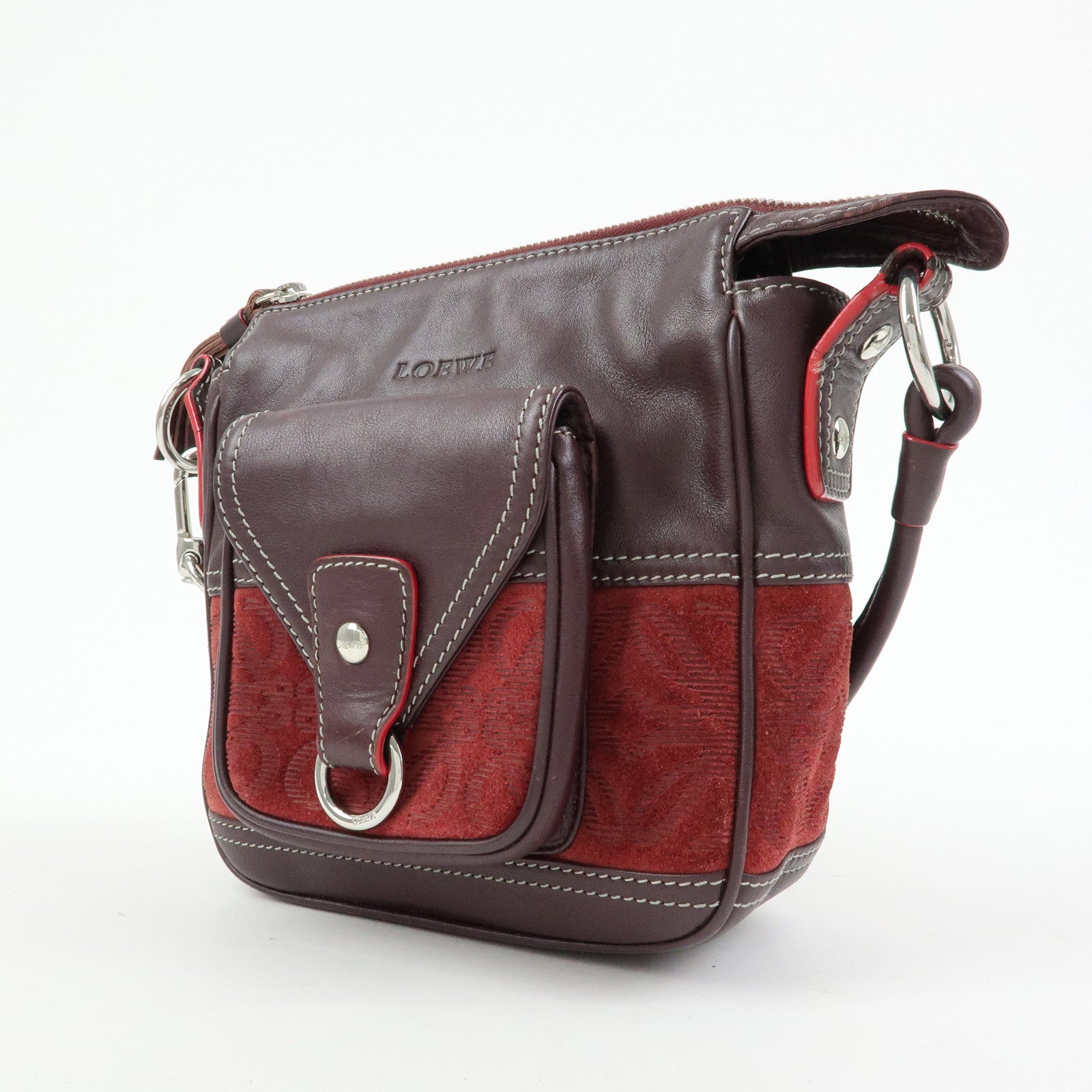 LOEWE Anagram Suede Leather Shoulder Crossbody Bag Bordeaux