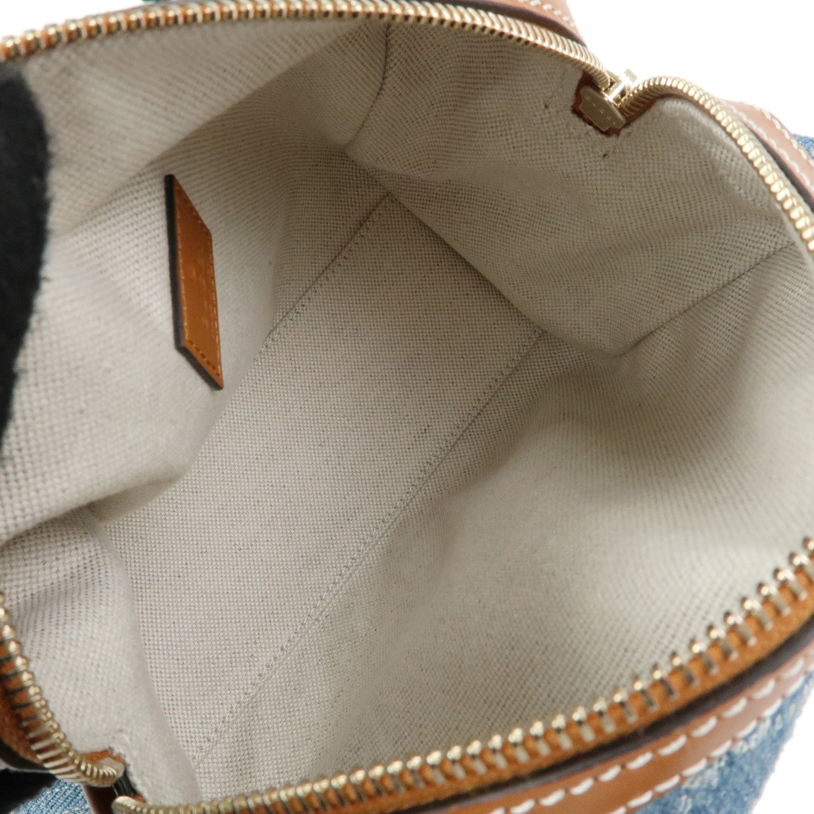 GUCCI Sherry GG Denim Leather 2Way Boston Bag Blue Brown 859975