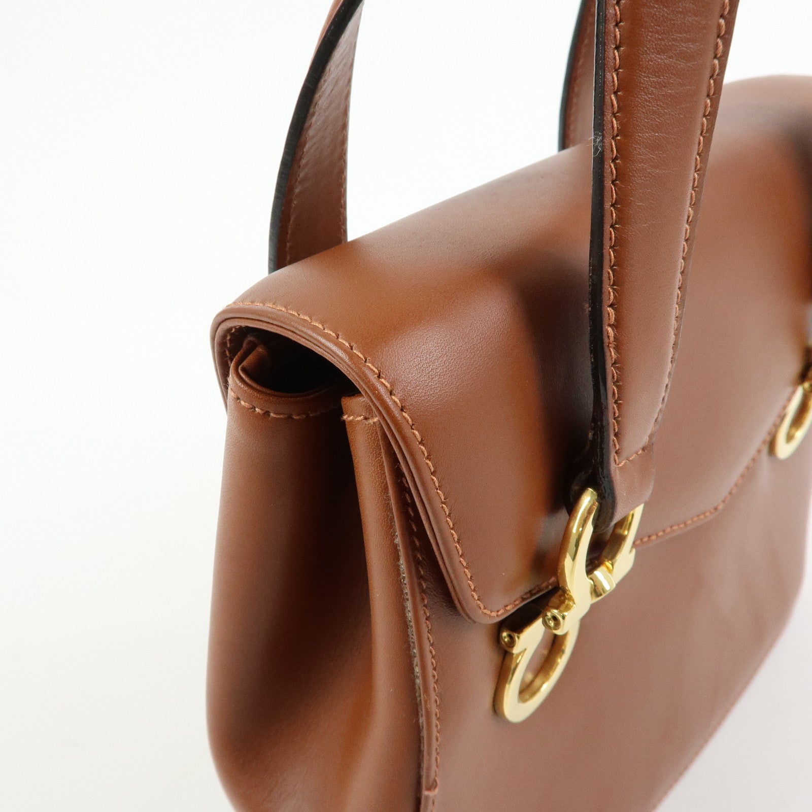 Ferragamo Gancini Leather 2Way Bag Hand Bag Shoulder Bag Brown