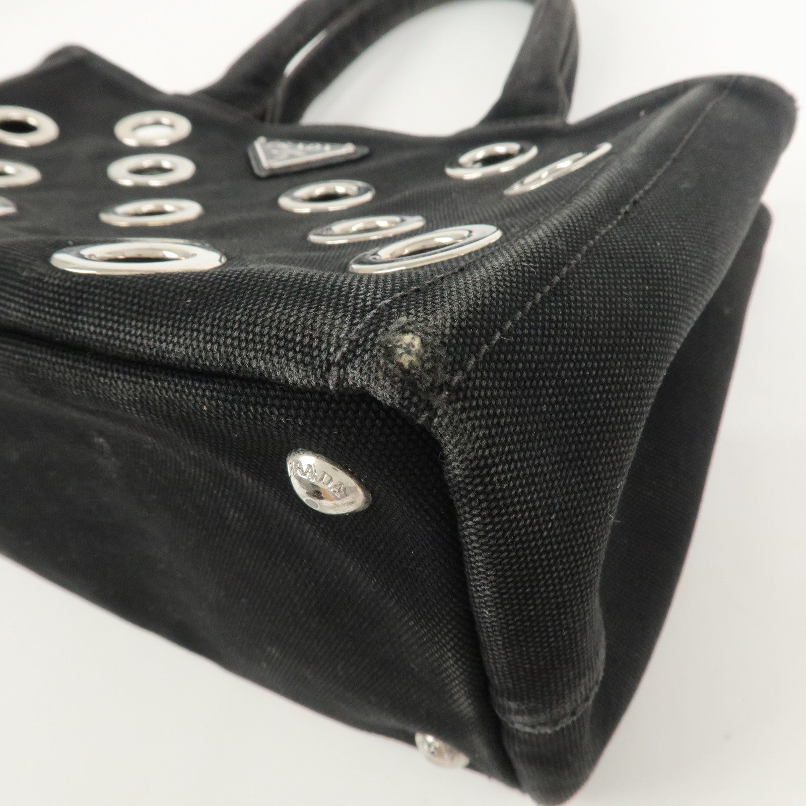PRADA Logo Canapa Mini Canvas 2Way Bag Hand Bag Black 1BG439