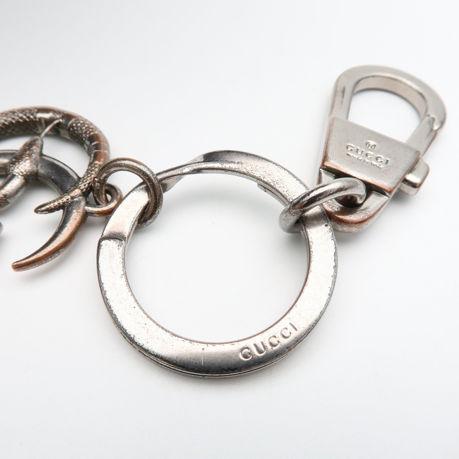 GUCCI Snake Double G Metal Bag Charm Key Holder Silver 325355