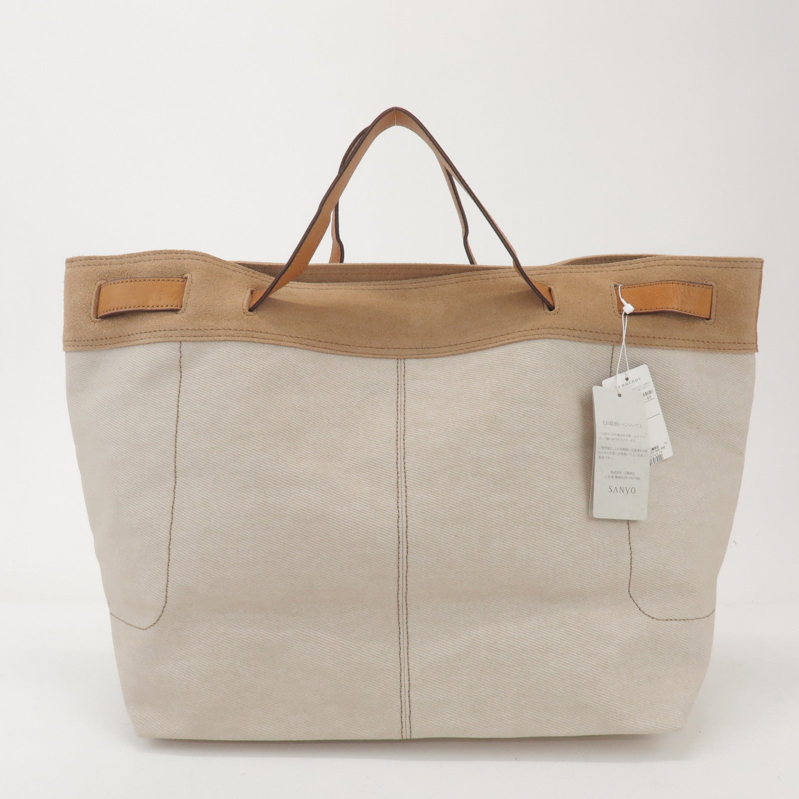 BURBERRY Blue Label Canvas Suede Leather Tote Bag Natural Brown