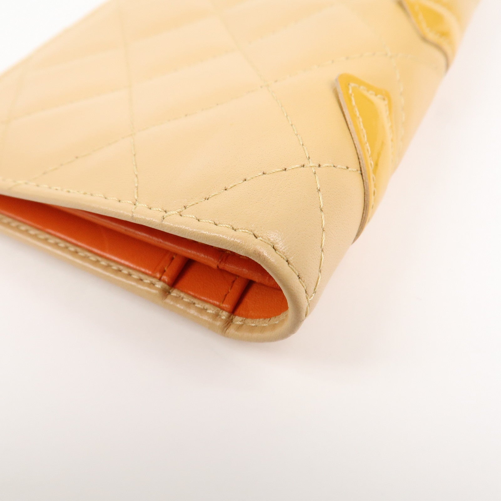 CHANEL Cambon Lamb Skin Leather Bi-fold Wallet Beige A26717