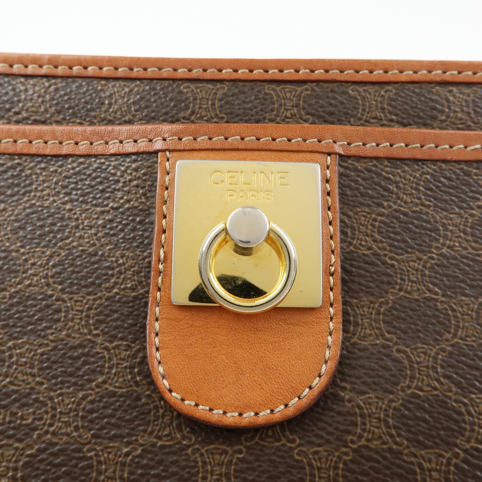 CELINE Macadam PVC Coated Canvas Leather Clutch Bag Pouch Brown