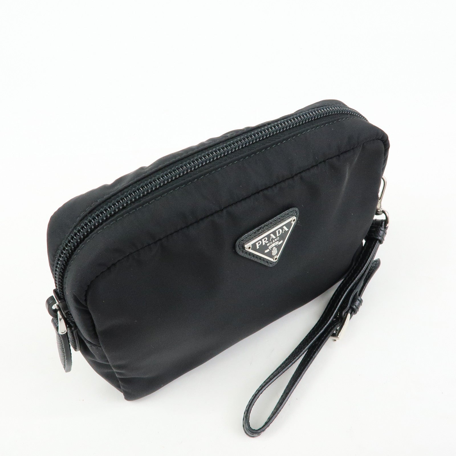 PRADA Triangle Logo Re-Nylon Saffiano Leather Cosmetic Pouch 1NE693
