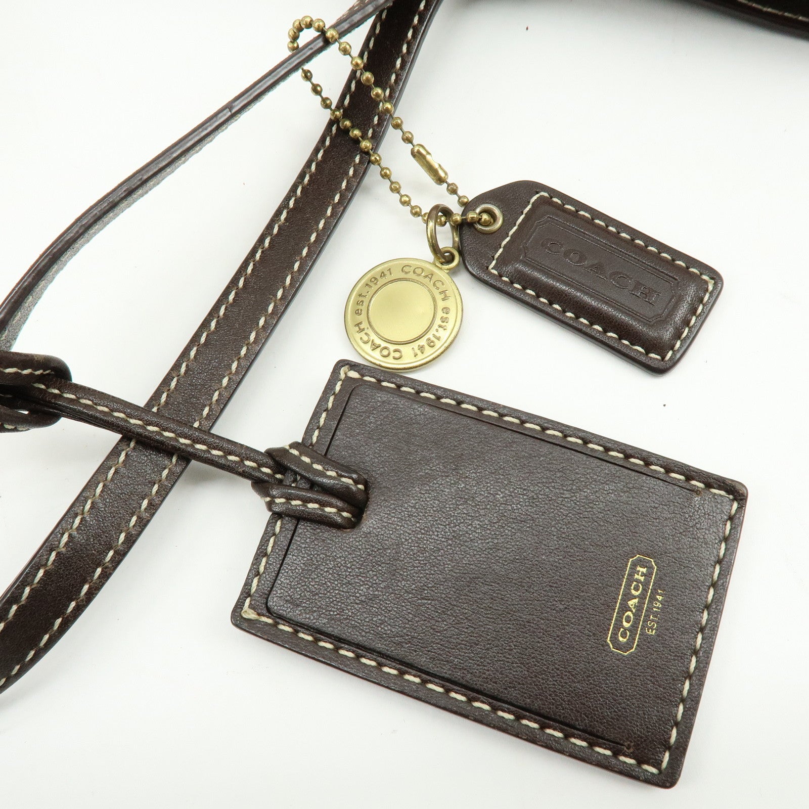 COACH Signature Set of 2 Canvas Leather Shoulder Bag Brown Beige