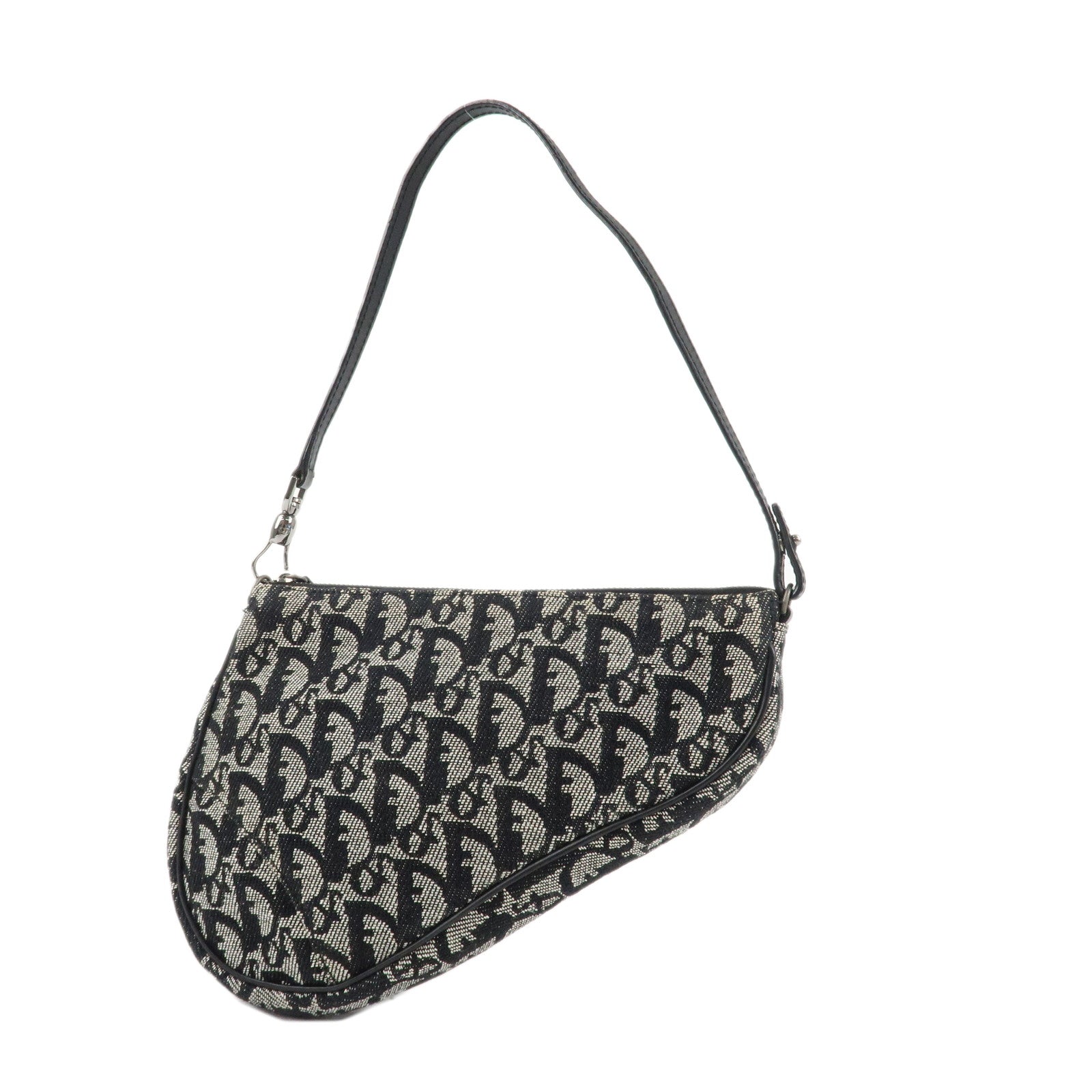 Christian Dior Trotter Canvas Leather Saddle Pouch Shoulder Bag Black Used