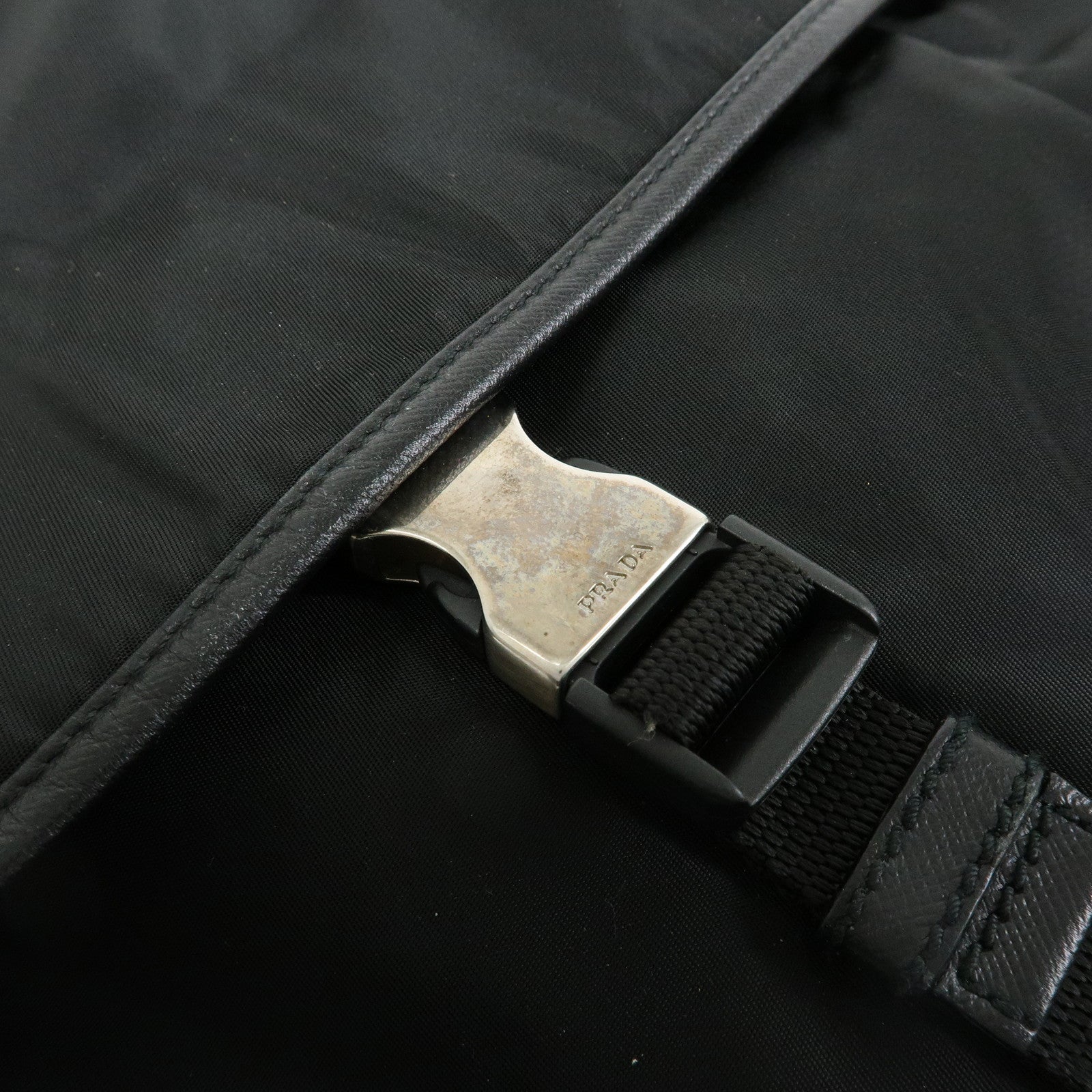 PRADA Triangle Logo Nylon Saffiano Leather Shoulder Bag Black