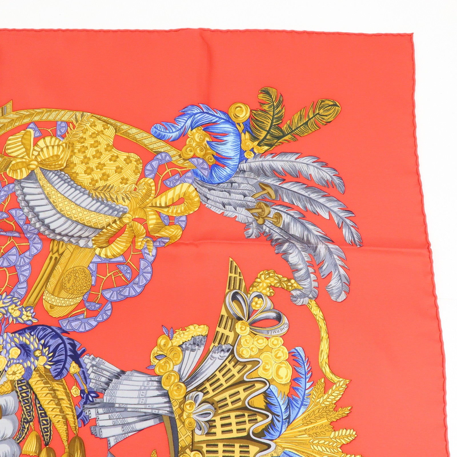 HERMES Carre 90 Silk 100% Scarf Chapeau Red Yellow