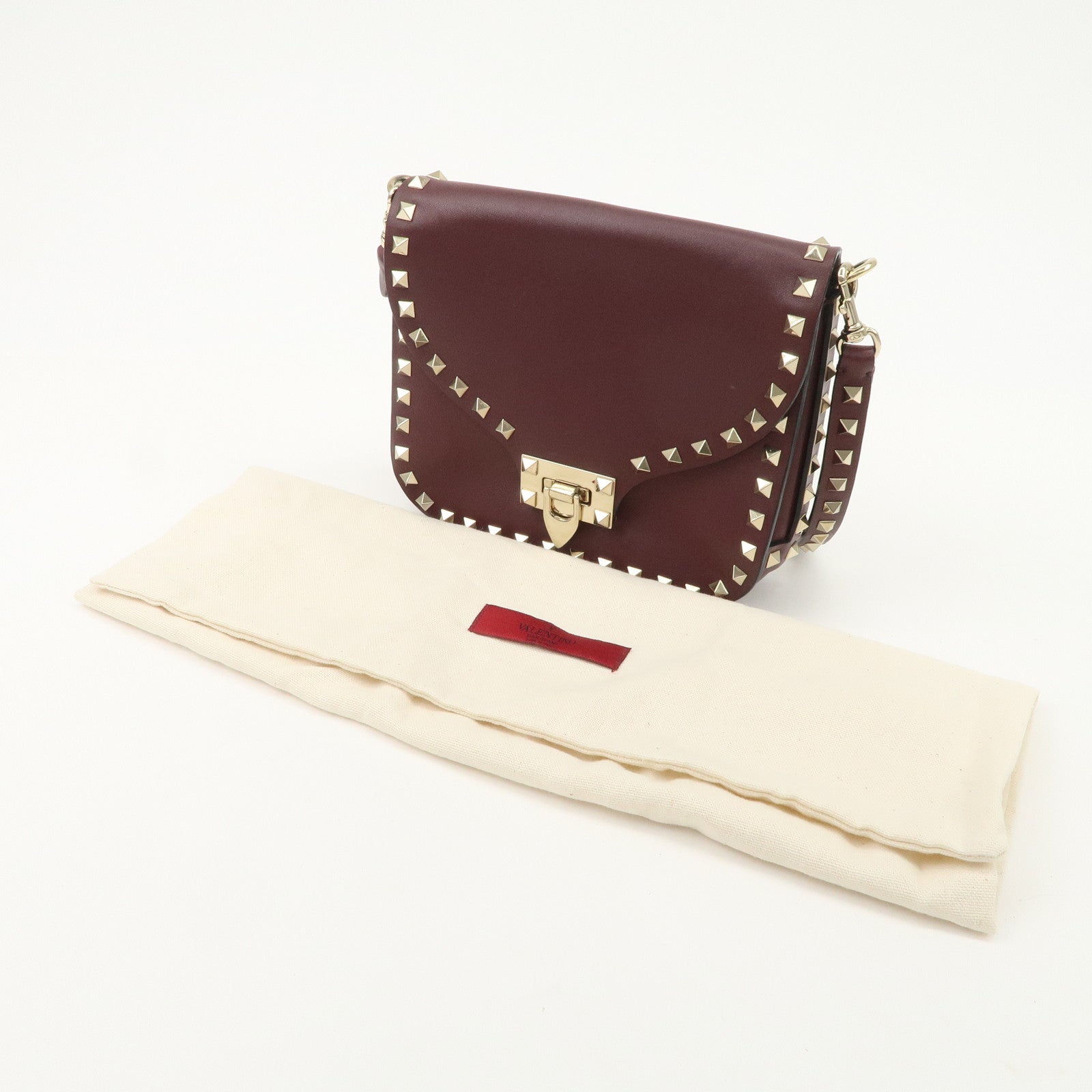 VALENTINO Rock Studs Leather Shoulder Bag Hand Bag Brown