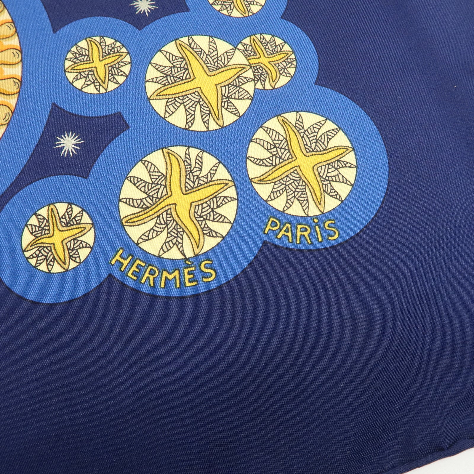 HERMES Carre 90 Silk 100% Scarf LE ROY SOLEIL Navy Yellow