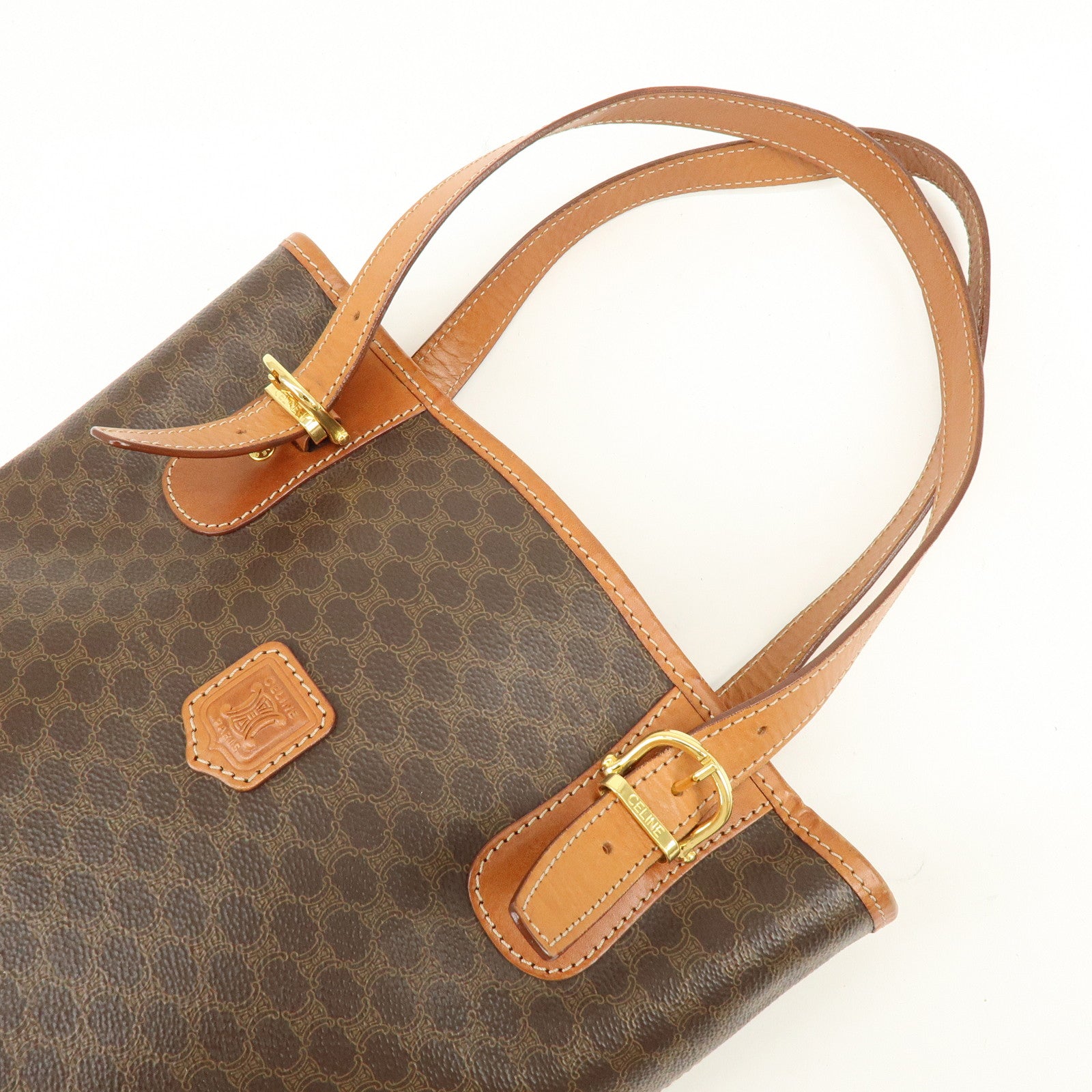 CELINE Macadam PVC Leather Tote Bag Hand Bag Shoulder Bag Brown