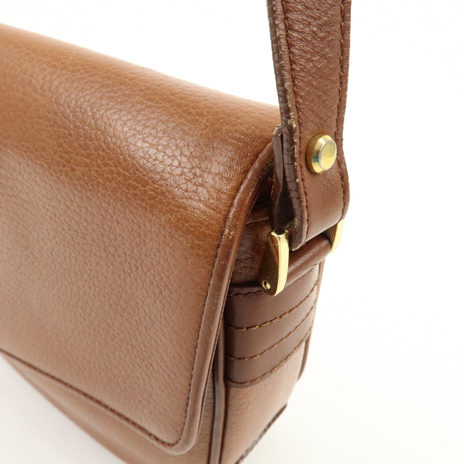 BURBERRY Logo Leather Shoulder Bag Crossbody Bag Brown