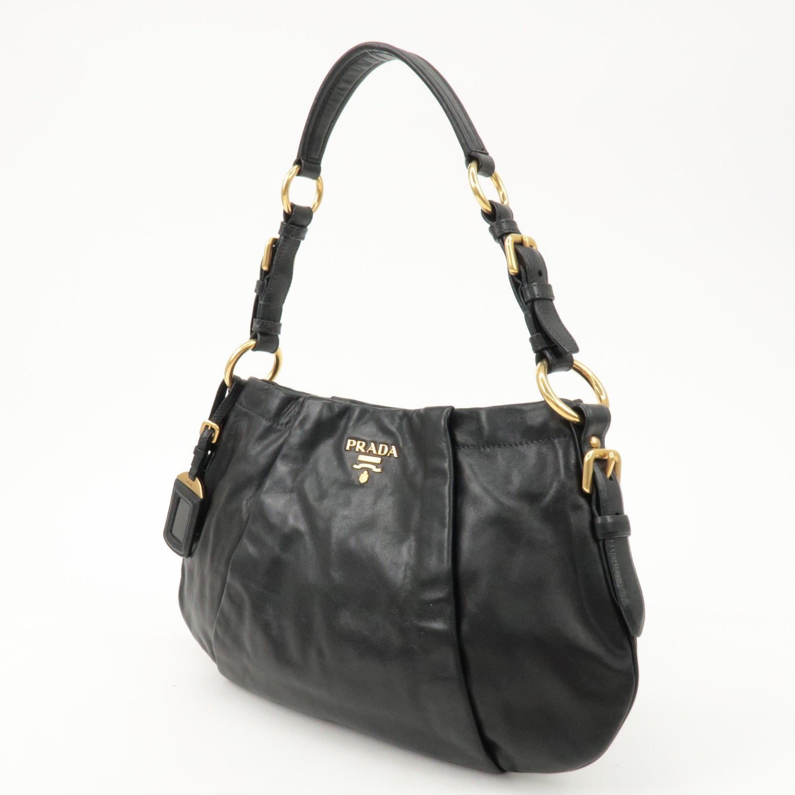 PRADA Logo Leather Shoulder Bag Hand Bag Black BR4930 Used