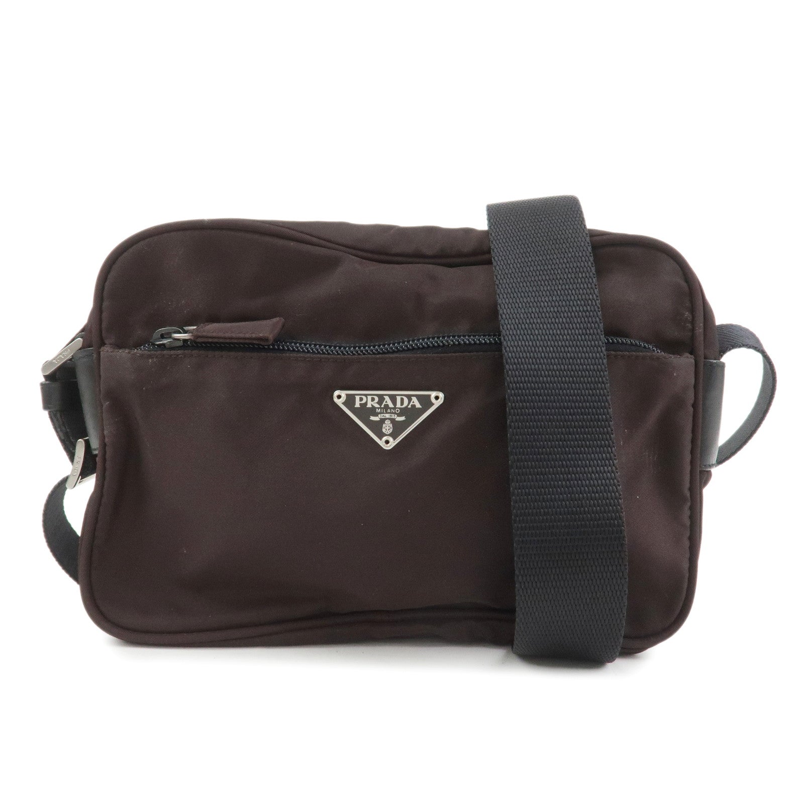 PRADA Triangle Logo Nylon Shoulder Crossbody Bag Brown BT0167