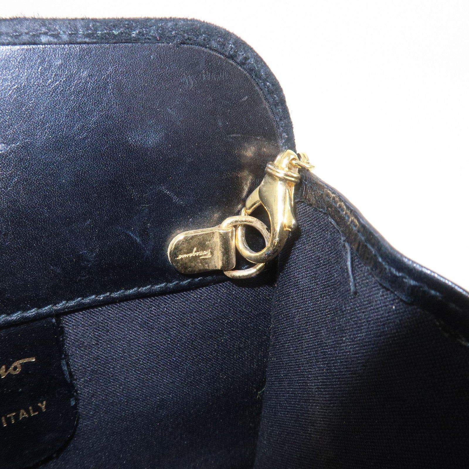 Ferragamo Gancini Suede Leather Chain Shoulder Bag Black