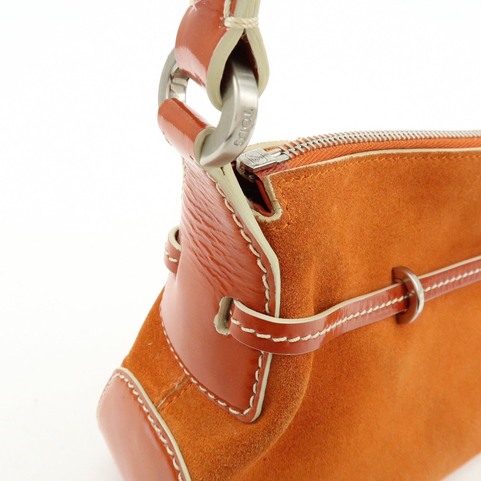 TOD'S Suede Patent Leather Shoulder Bag Hand Bag Orange