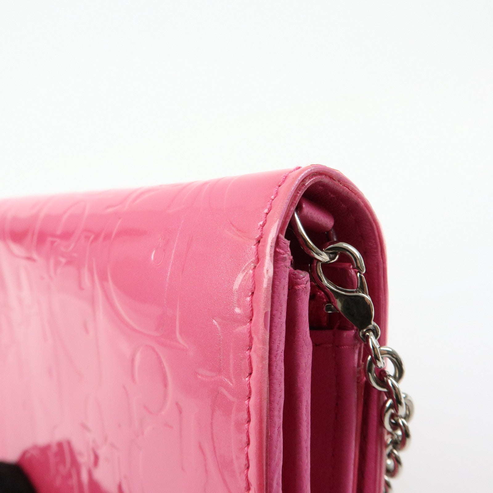 Christian Dior Trotter Patent Leather Chain Wallet WOC Pink