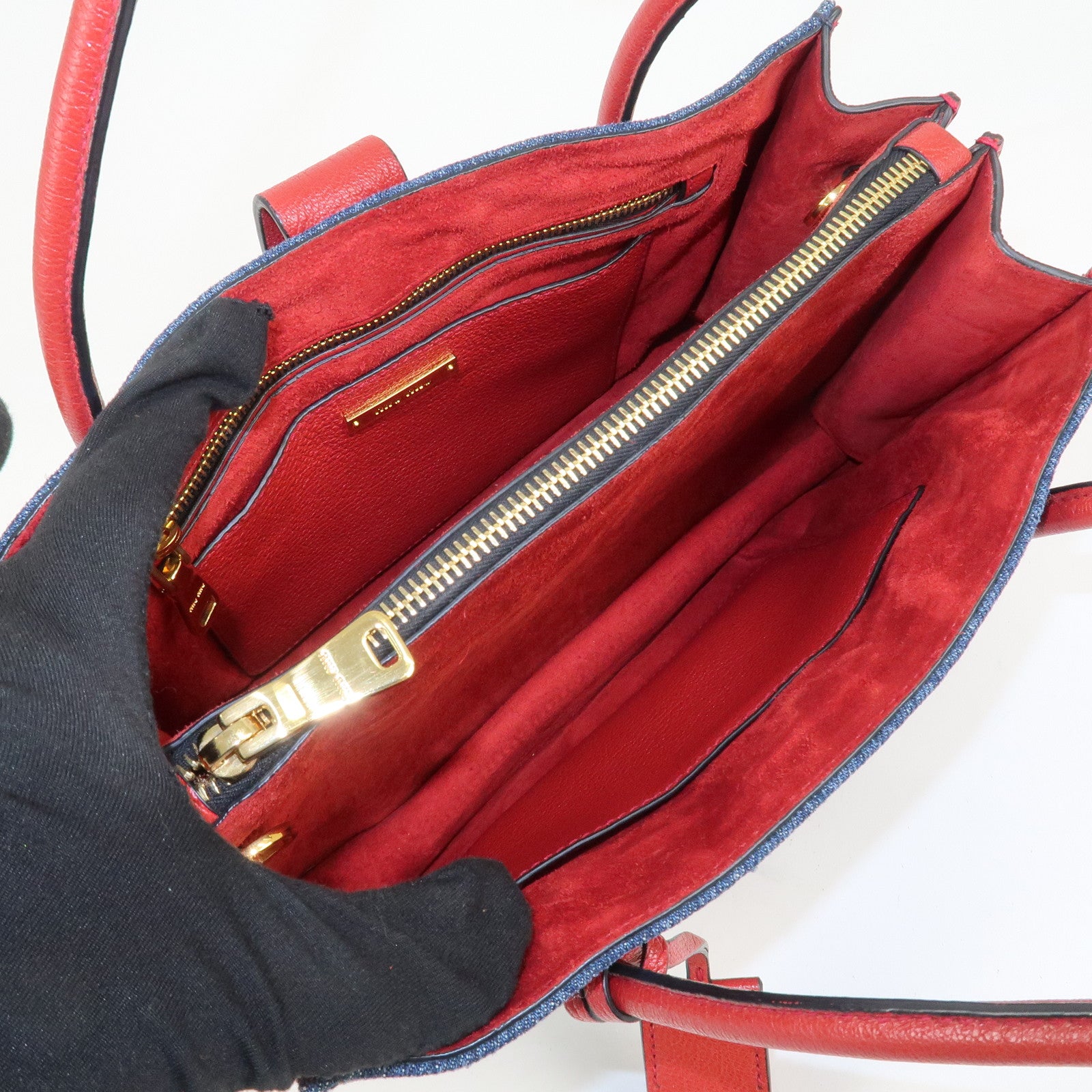 MIU MIU Denim Leather Denim 2Way Bag Hand Bag Shoulder Bag RN1104