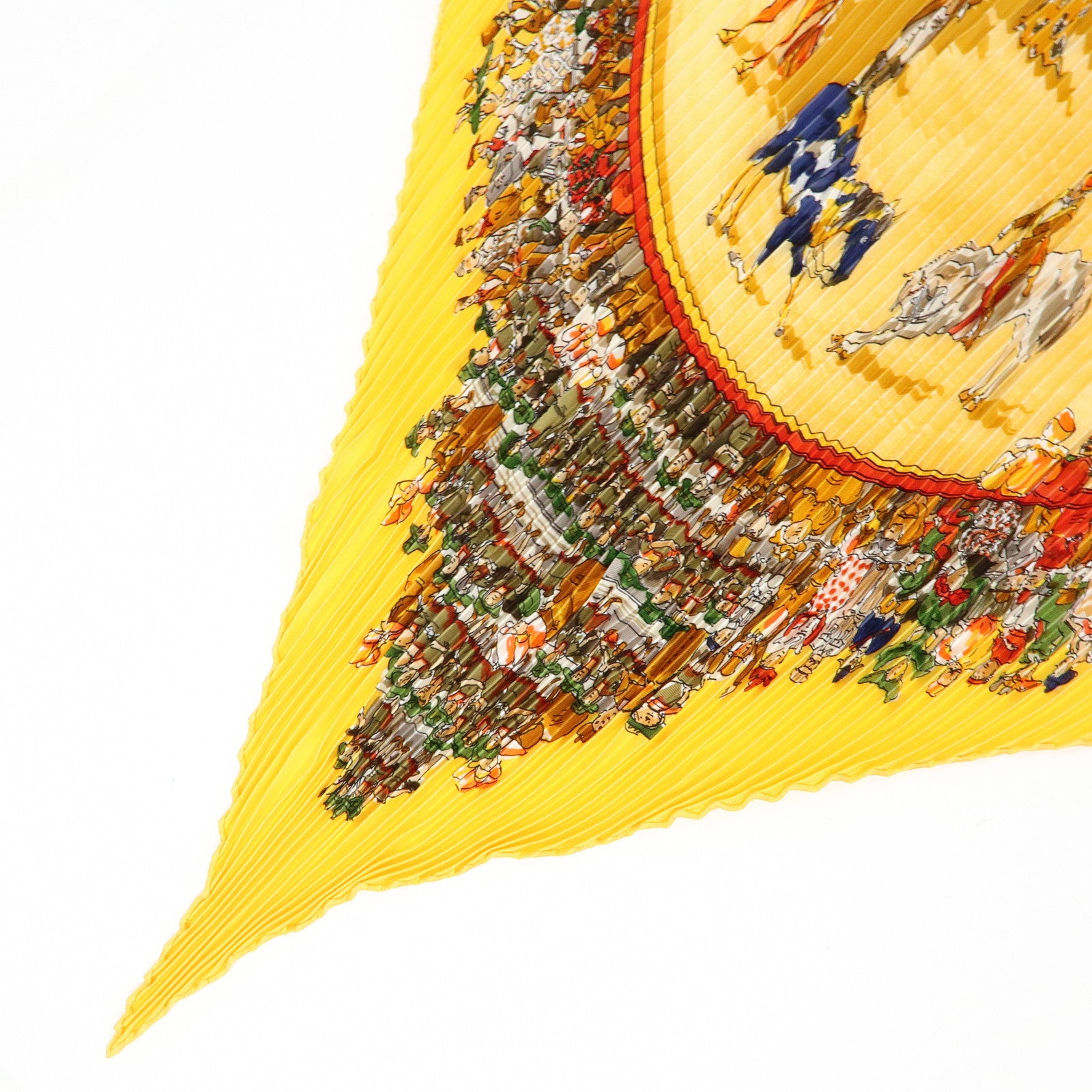 HERMES Pleated Carre 90 Silk 100% Scarf CIRQUE MOLIER Orange