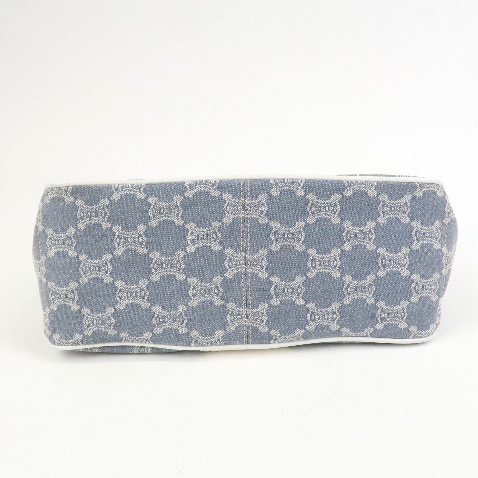 CELINE Macadam Canvas Leather Boogie Bag Hand Bag Light Blue White