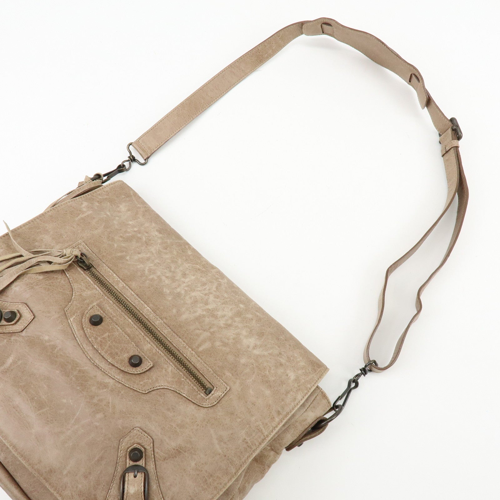 BALENCIAGA The Folk Leather Shoulder Bag Messenger Bag Brown 246432