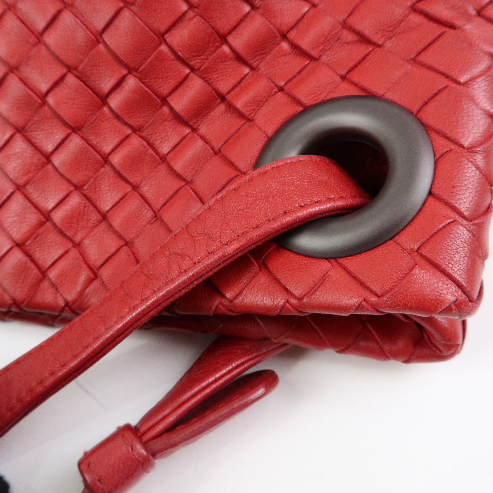 BOTTEGA VENETA Intrecciato Leather Shoulder Bag Hand Bag Red