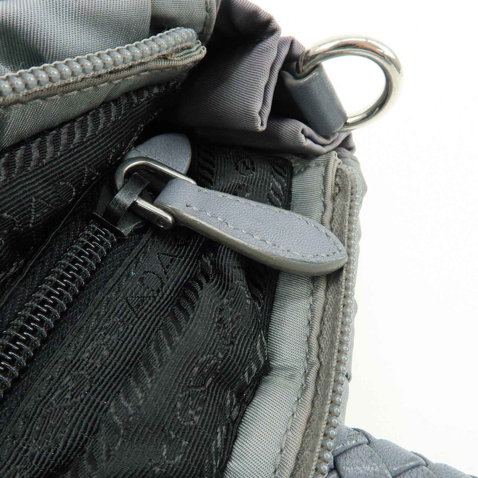 PRADA Nylon Leather 2Way Gathered Ribbon Hand Shoulder Bag Gray