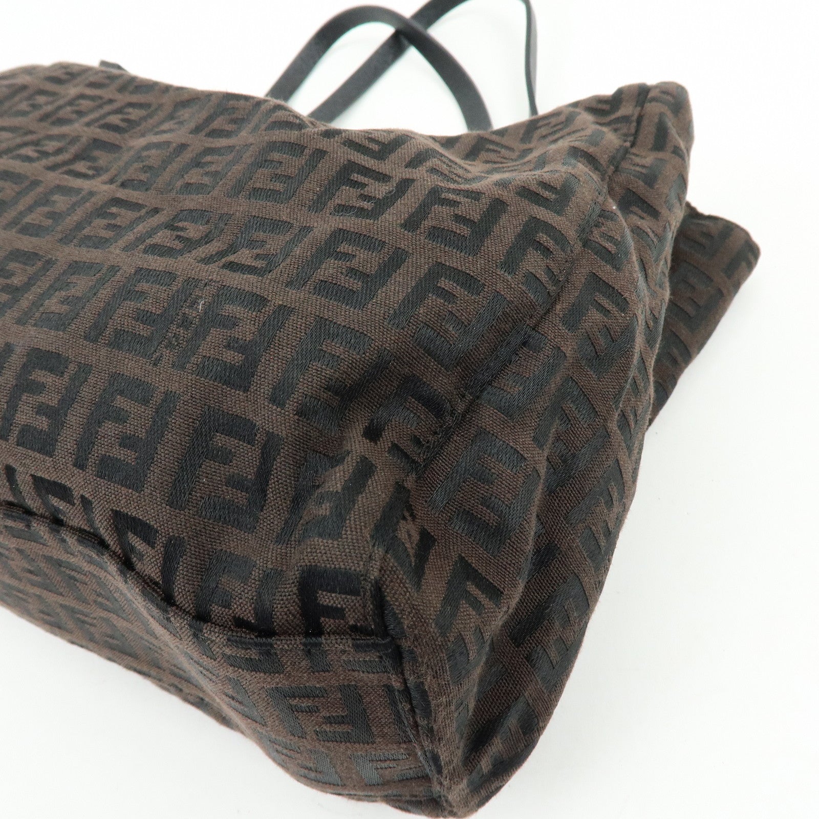 FENDI Zucchino Canvas Leather Tote Bag Hand Bag Brown 8BH018