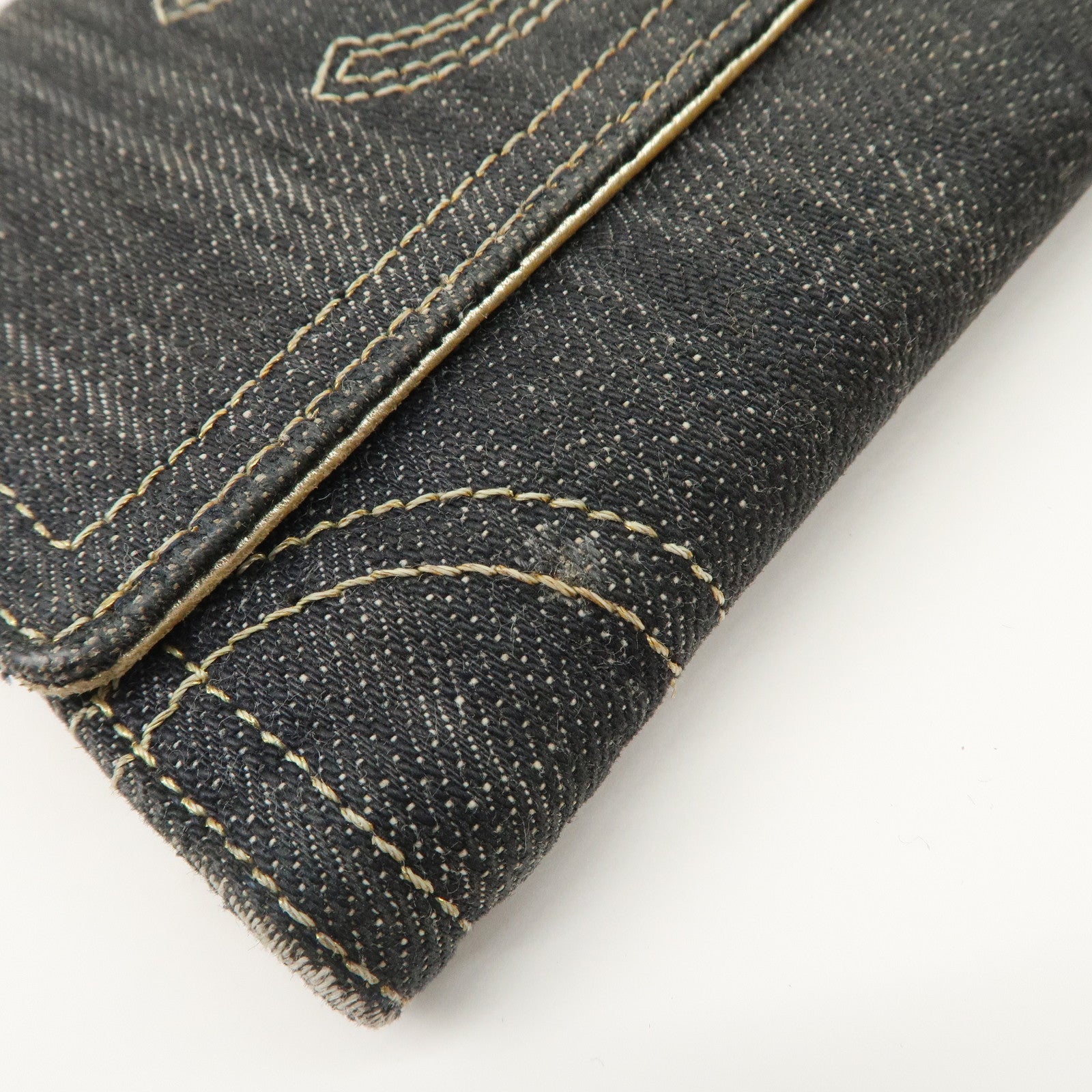 CHANEL COCO Mark Denim Bi-fold Wallet Indigo Blue A31991 Used