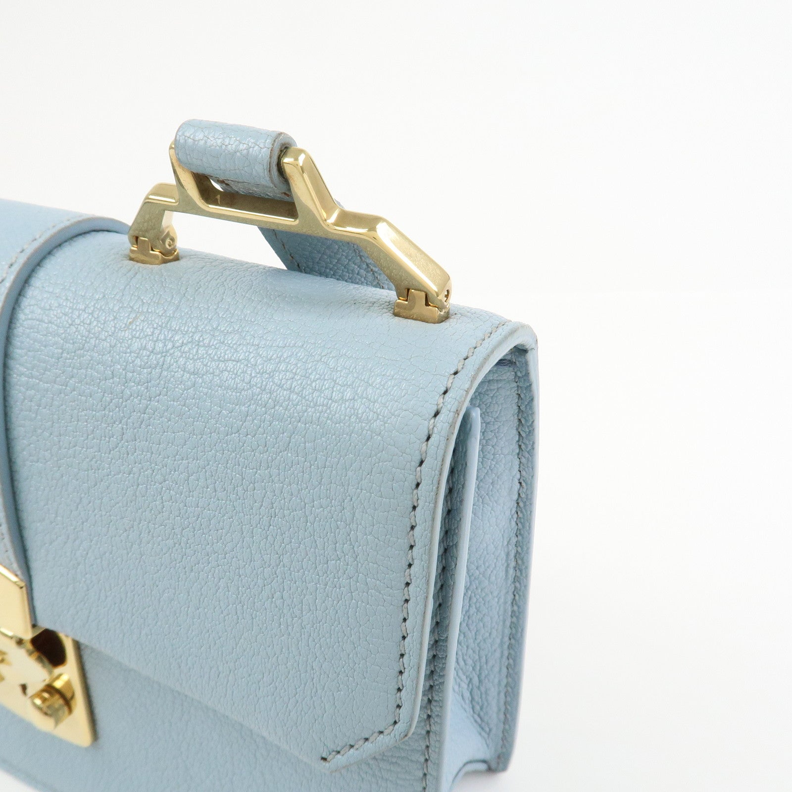 MIU MIU Leather Shoulder Bag Crossbody Bag Light Blue