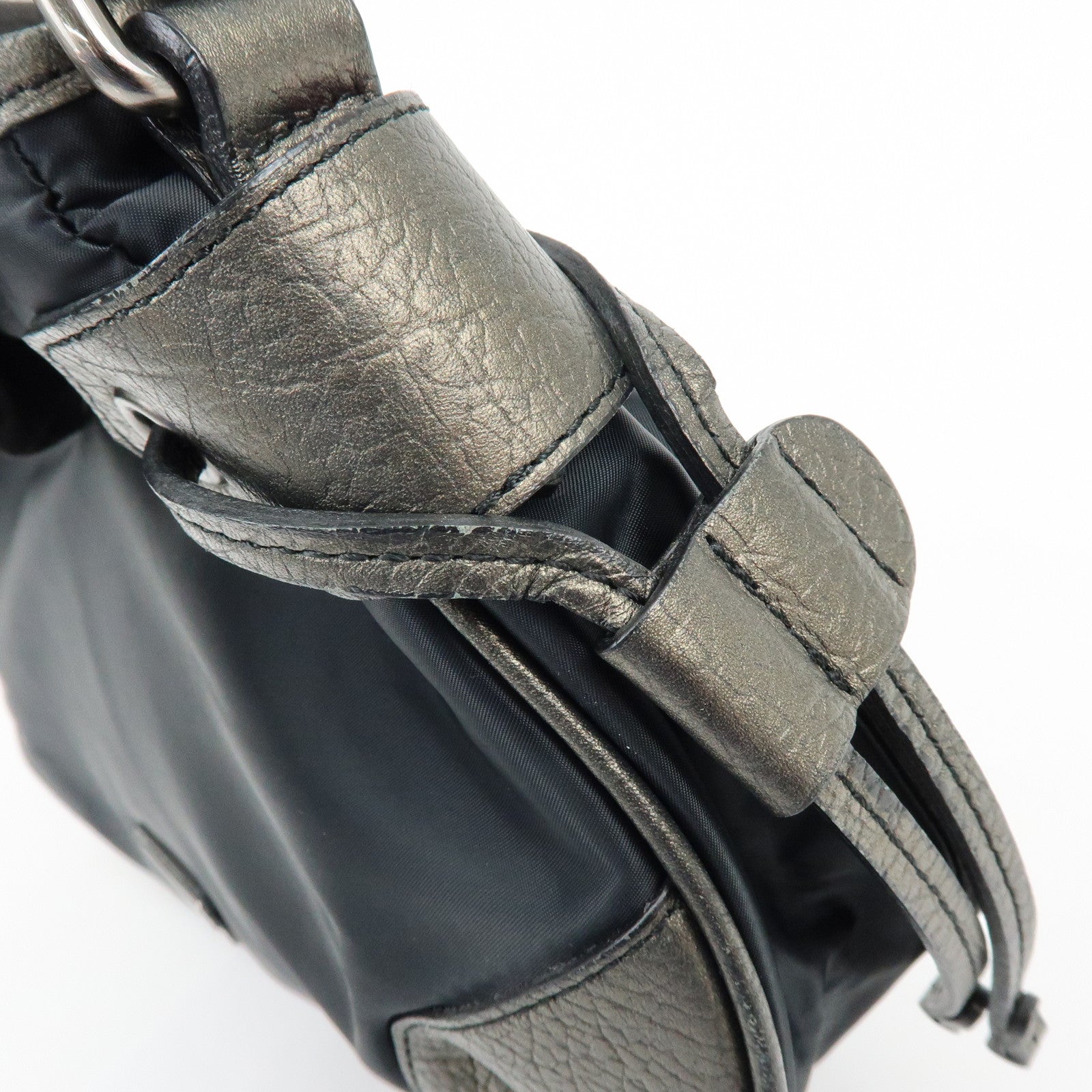 BURBERRY Logo Nylon Leather Shoulder Bag Hand Bag Black Bronze