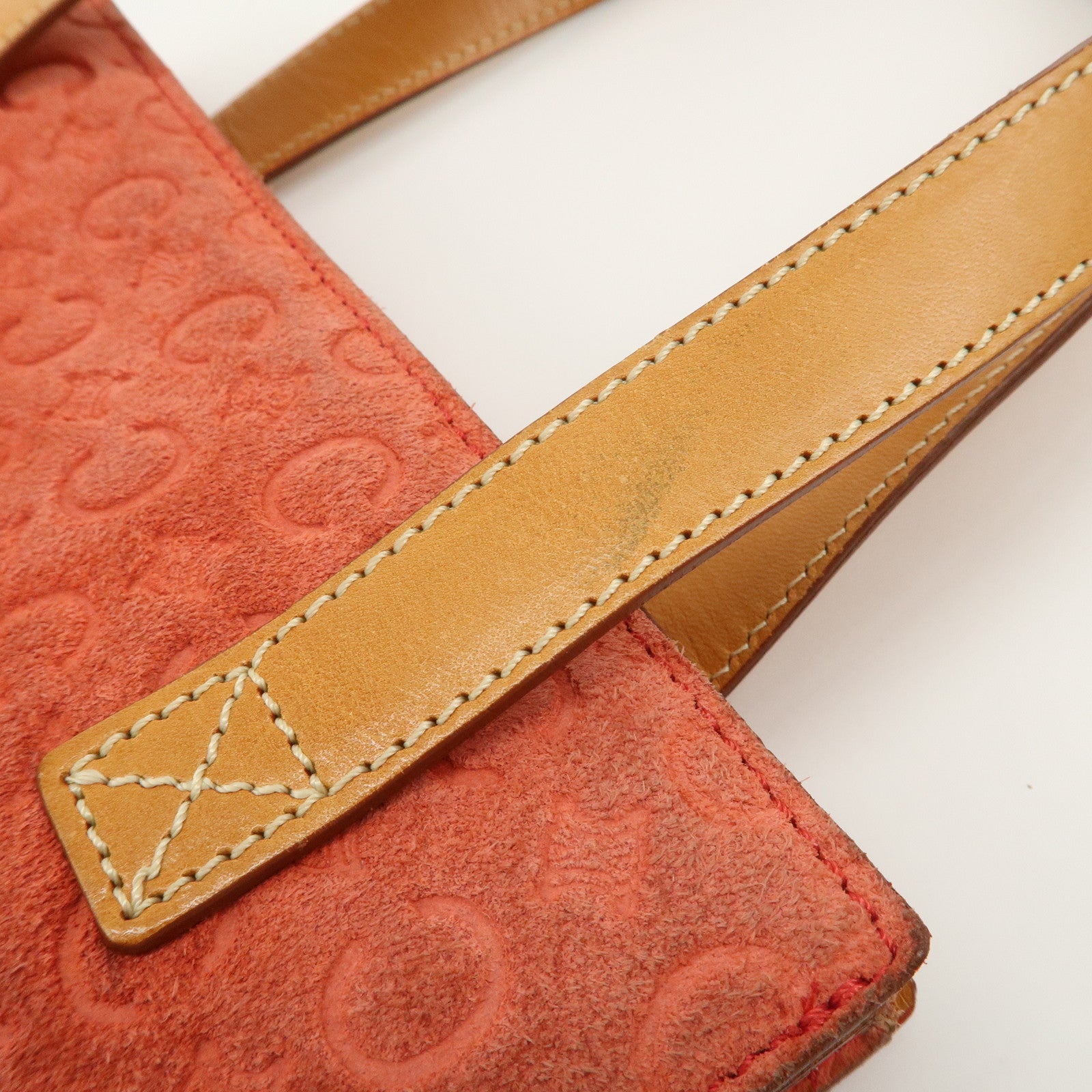 CELINE C Macadam Suede Leather Tote Bag Hand Bag Orange Light Brown