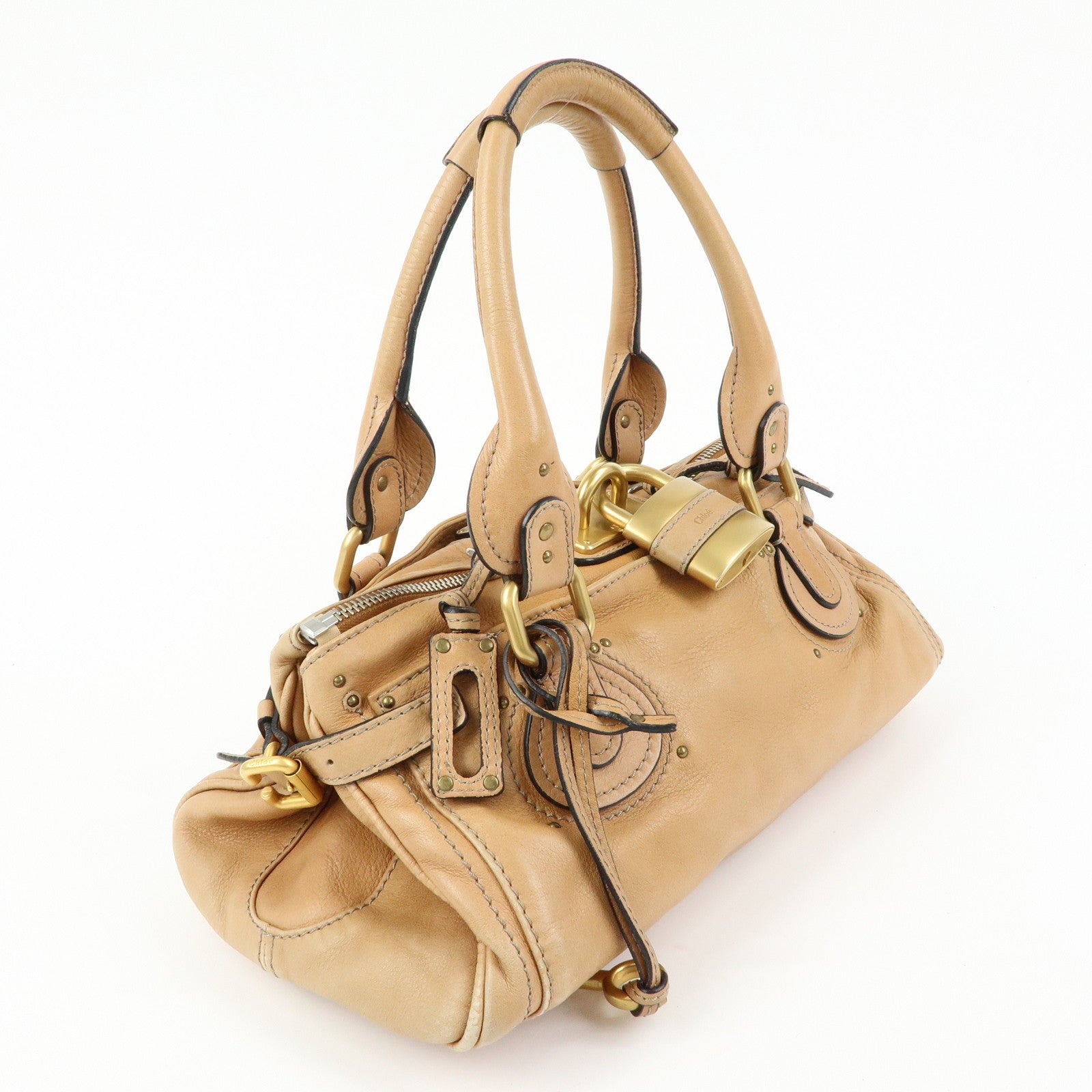 Chloe Paddington Leather Medium Shoulder Bag Boston Bag Light Brown