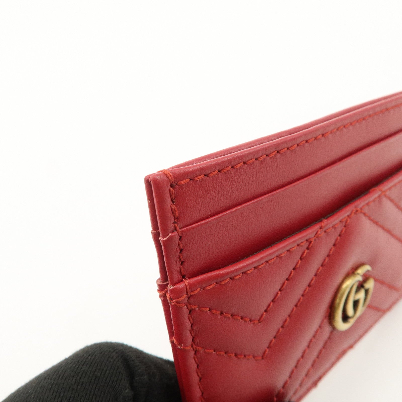 GUCCI GG Marmont Leather Card Case Red Gold Hardware 443127
